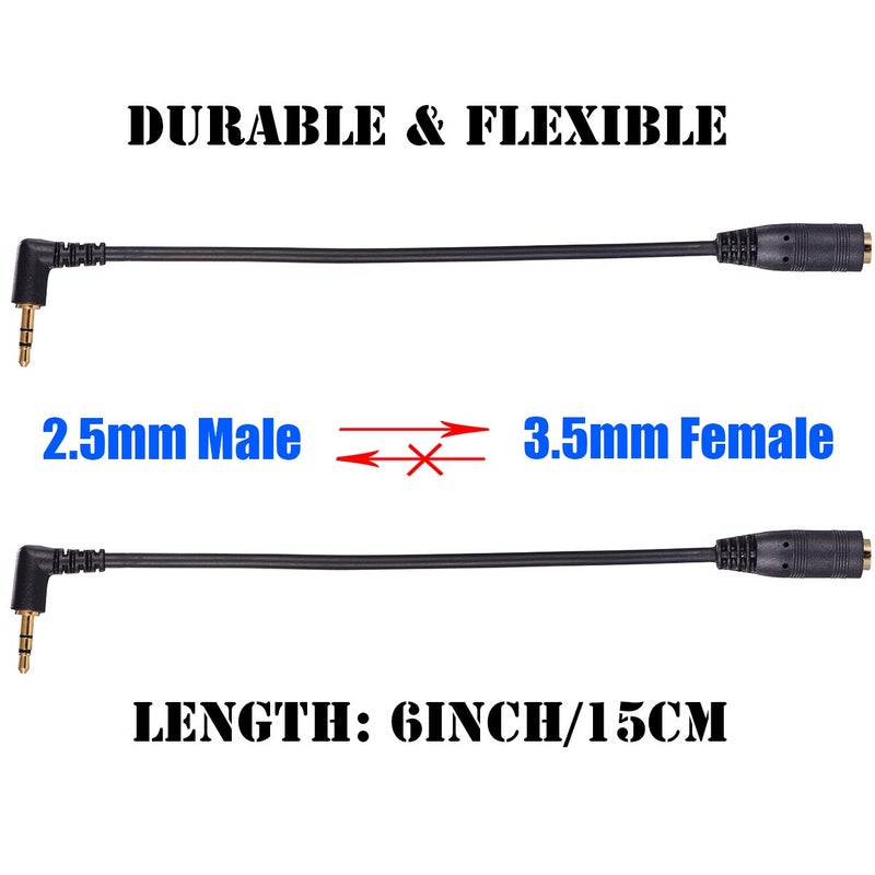 Warmstor 2 Pack Gold Plated 2.5mm Male to 1/8 inch 3.5mm Female Stereo Audio Jack Adapter Cable 90 Degree Right Angle Connector 6 inch Cord for Radios,Headphones,Recorder,Camera - Image 4